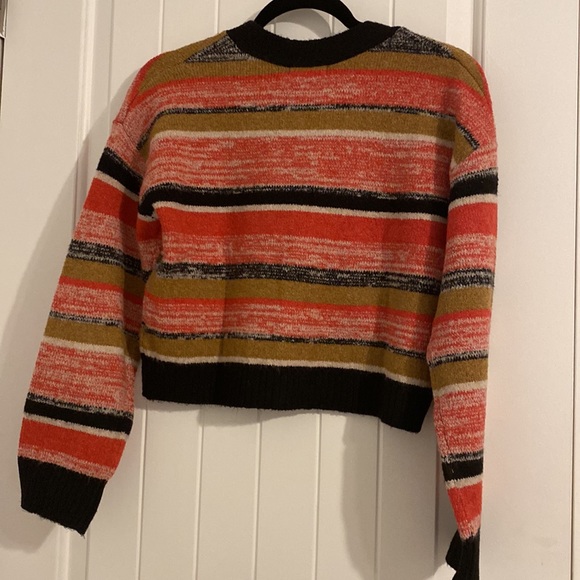 BP Nordstrom NWT Cropped Cardigan Button Down Stripe Red Black Sz XS V Neck Knit - Picture 9 of 10